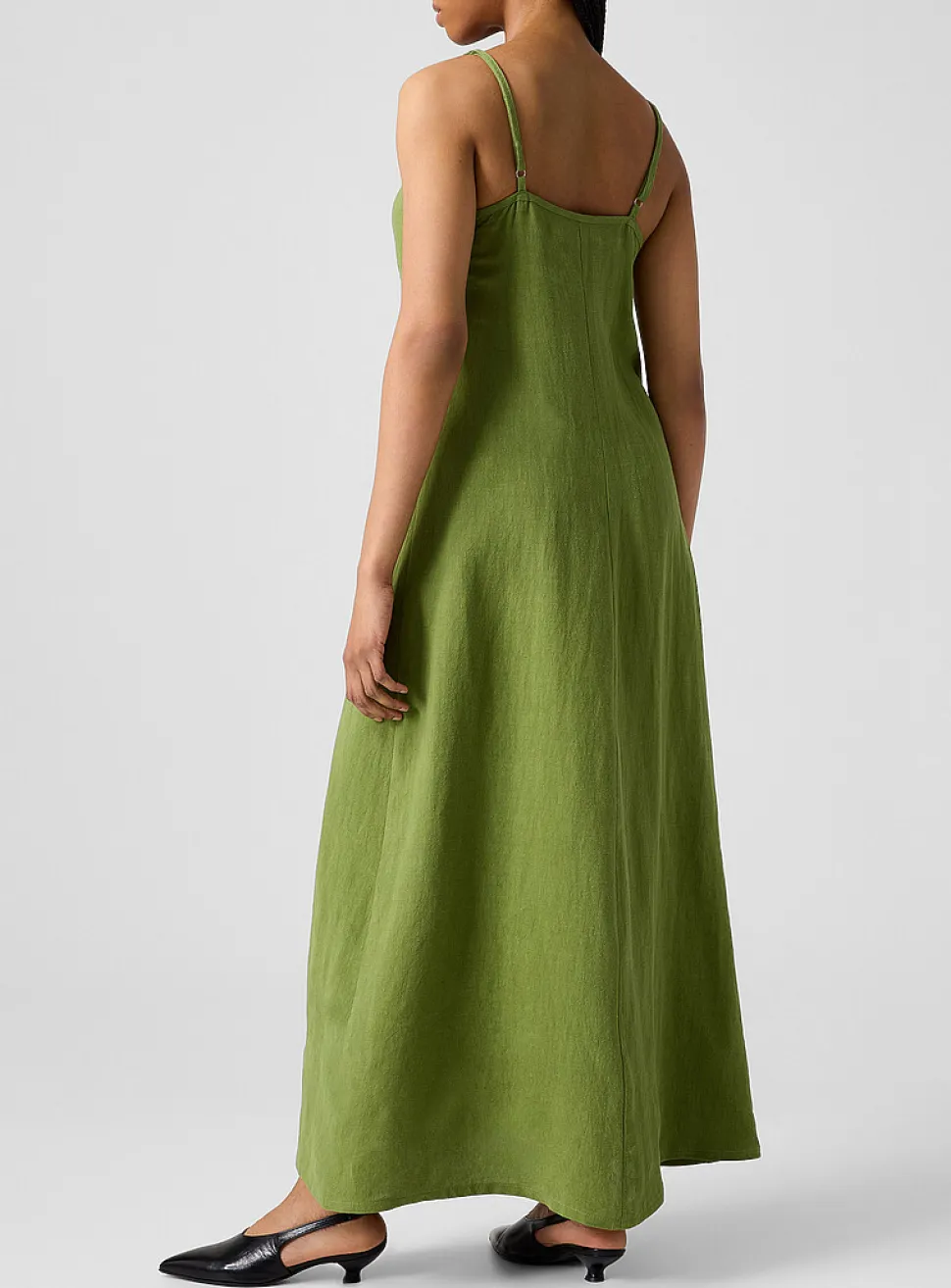 Ivy tie-collar pure linen maxi dress