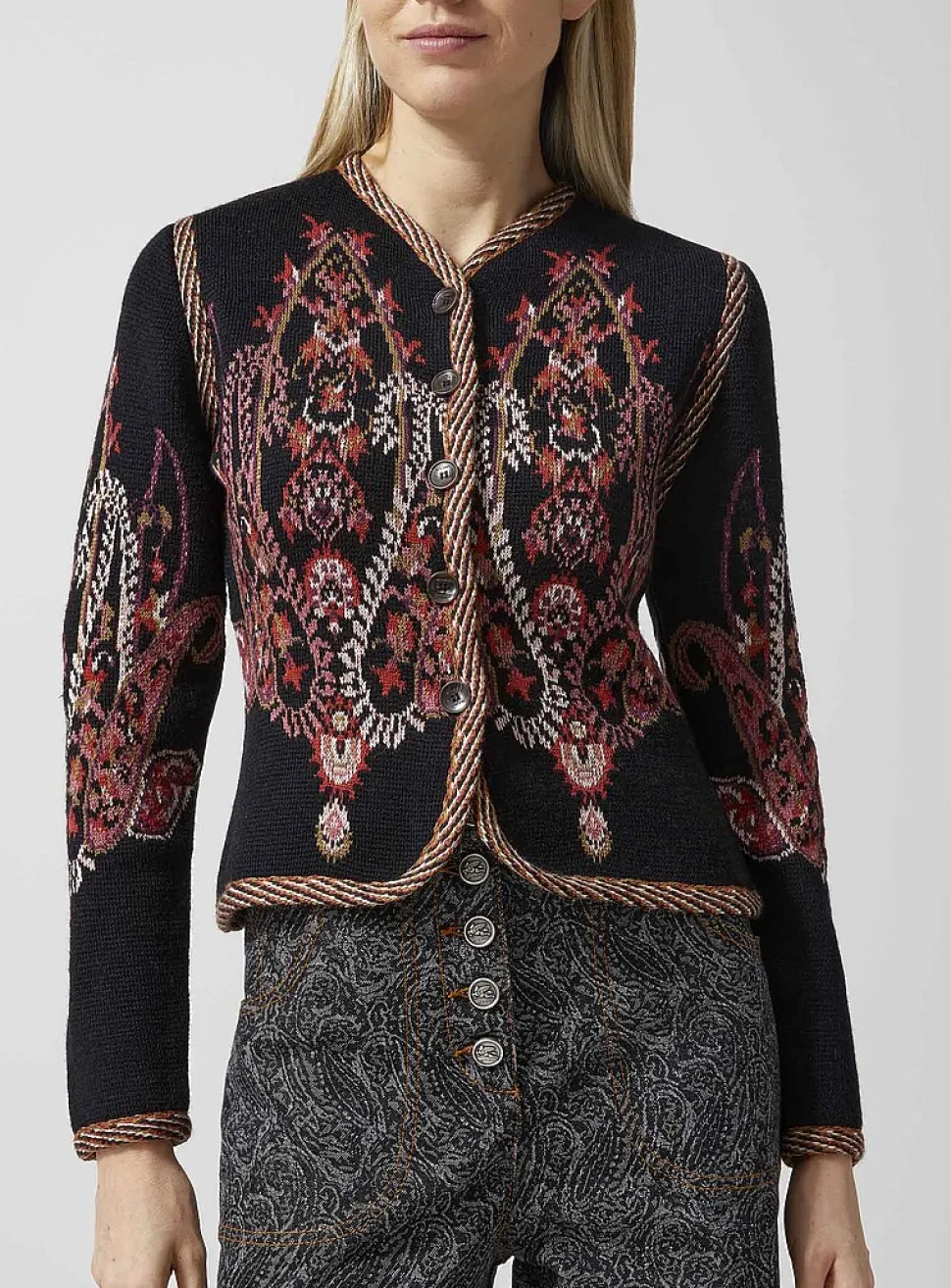 Jacquard paisley wool cardigan