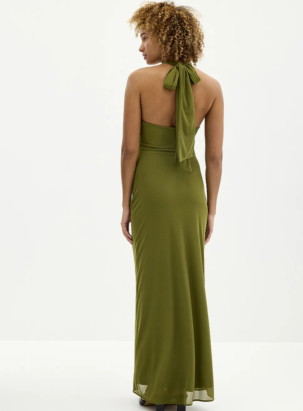 Jayni golden pin long halter dress