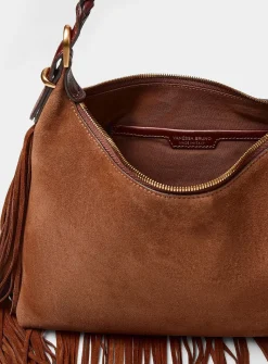 Jess cognac fringed suede shoulder bag