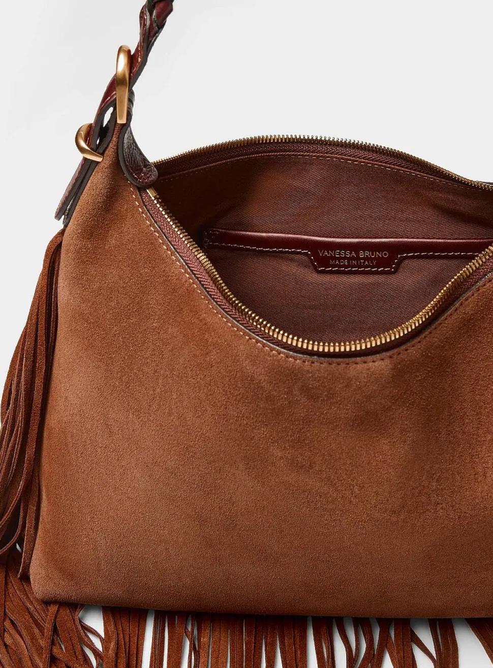 Jess cognac fringed suede shoulder bag