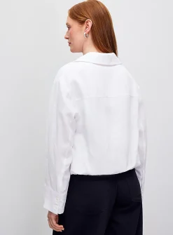 Johnny collar flowy balloon blouse