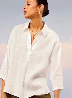 Johnny collar pure linen blouse