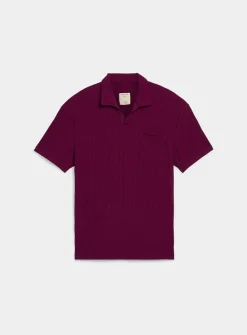 Johnny-collar ribbed polo
