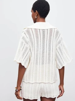 Johnny collar scalloped openwork sweater