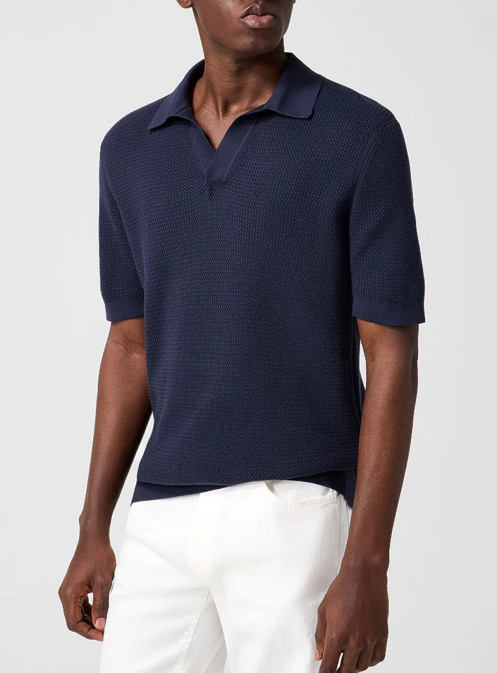 Johnny collar textured jacquard polo shirt