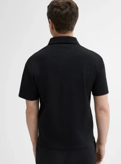 Johnny-collar textured jersey polo