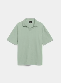 Johnny-collar textured jersey polo