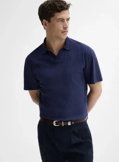 Johnny-collar textured jersey polo