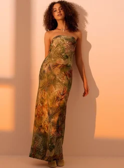 Jungle pattern maxi tube dress