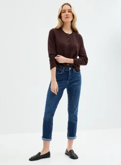 Kathleen deep-indigo rolled-hem jean