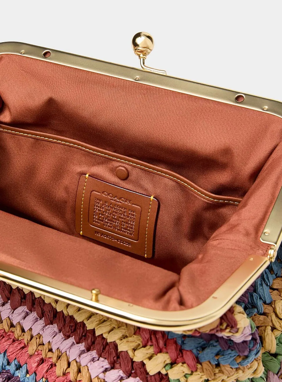 Kisslock colourful stripes woven straw minaudière