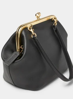 Kisslock ebony leather minaudière