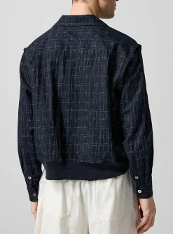 Knit hem geometric pattern cabana shirt