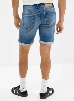 Knit-like underside blue denim Bermudas