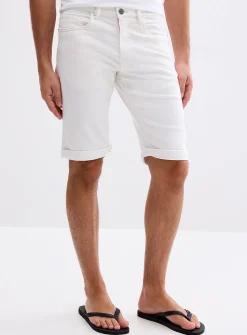 Knit-like underside white denim Bermudas