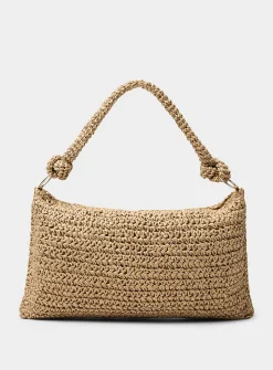 Knotted tubular handle braided-straw bag