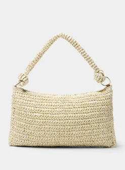 Knotted tubular handle braided-straw bag