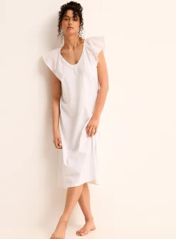 Lace-accent jersey long nightgown