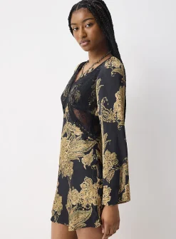 Lace cutouts paisley pattern short dress