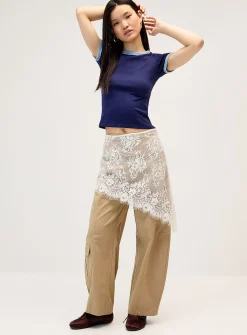 Lace scarf wide-leg pant