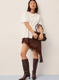 Lace trim asymmetrical T-shirt dress