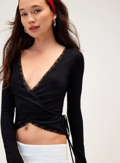 Lace-trim bolero wrap top