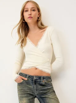 Lace-trim bolero wrap top