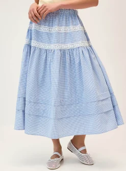 Lace-trim maxi skirt