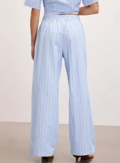 Lace trim striped wide-leg pant