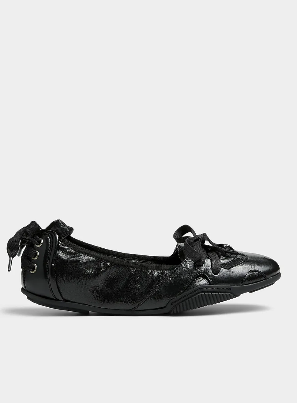 Lace-up textured leather sneaker-ballet flat