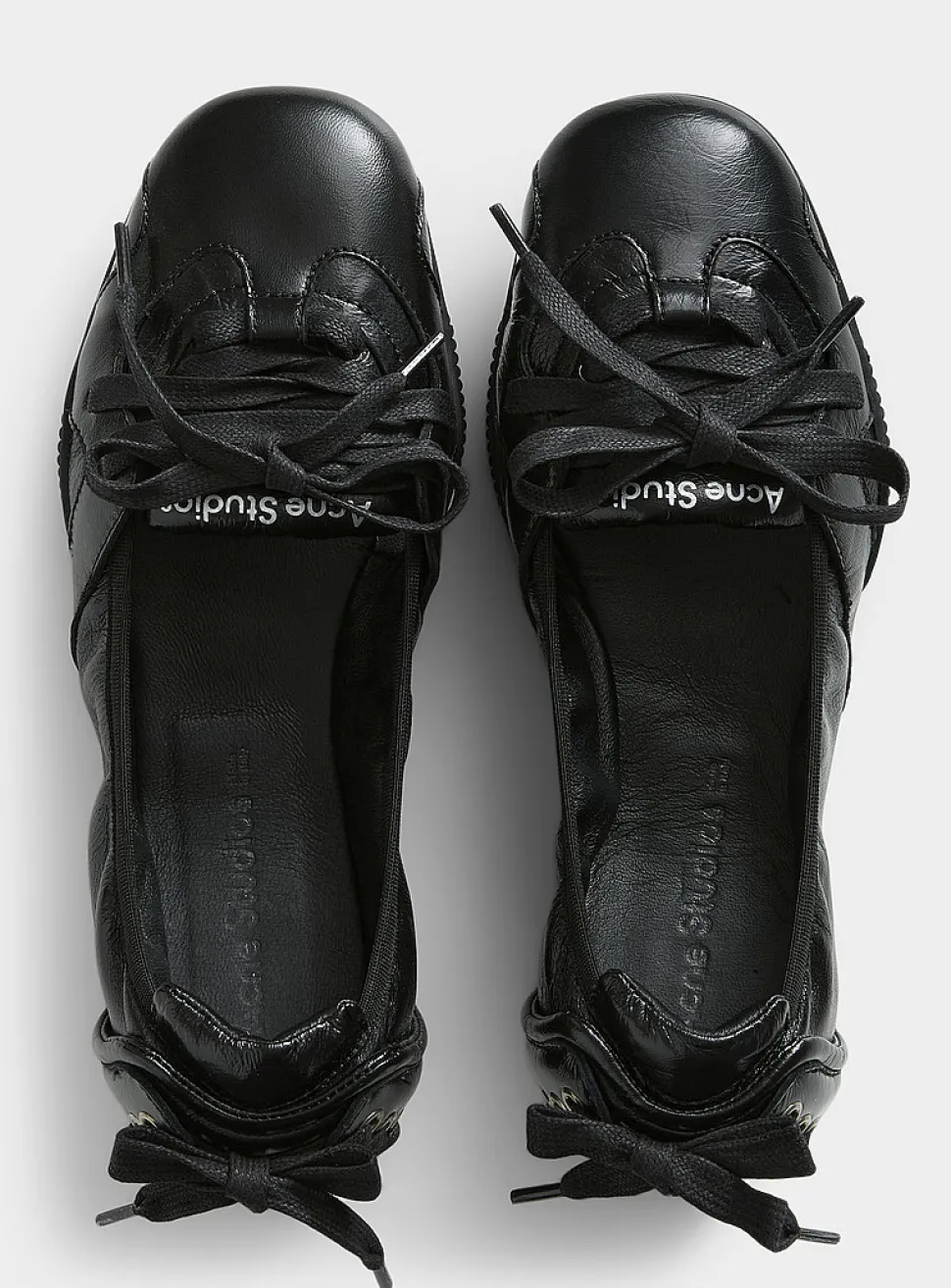 Lace-up textured leather sneaker-ballet flat