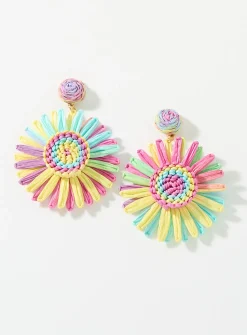 Large raffia flower earrings