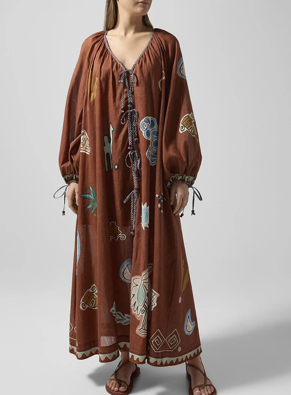 Laurence cotton-ramie blend painted shapes dress