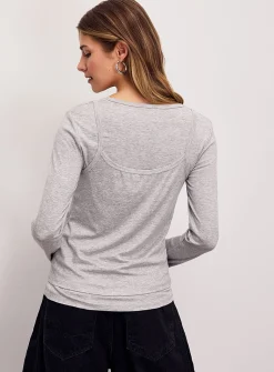 Layered cami long-sleeve T-shirt