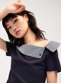Layered effect checkered T-shirt