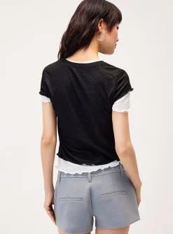 Layered lettuce-trim fooler T-shirt