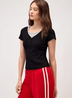 Layered-look hooded T-shirt