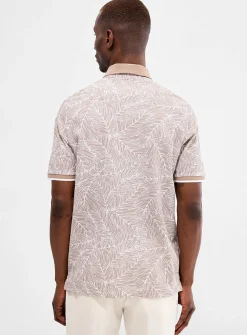 Leaf print piqué polo