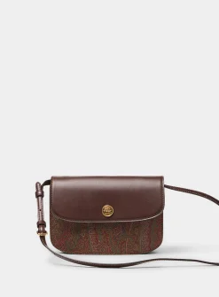 Leather and paisley canvas crossbody bag