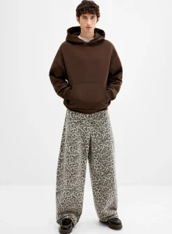 Leopard barrel-leg jean
