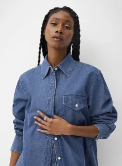 Lightweight denim patch pocket loose shirt