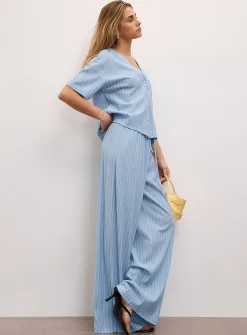 Lightweight piqué knit wide-leg pant