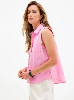 Lightweight poplin sleeveless shirt
