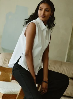 Lightweight poplin sleeveless shirt
