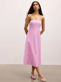 Linen-blend A-line midi dress