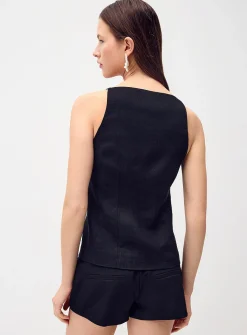 Linen-blend apron tank top