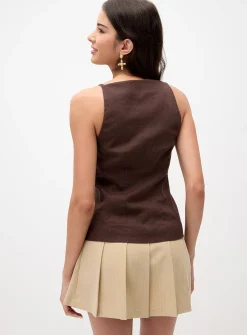 Linen-blend apron tank top