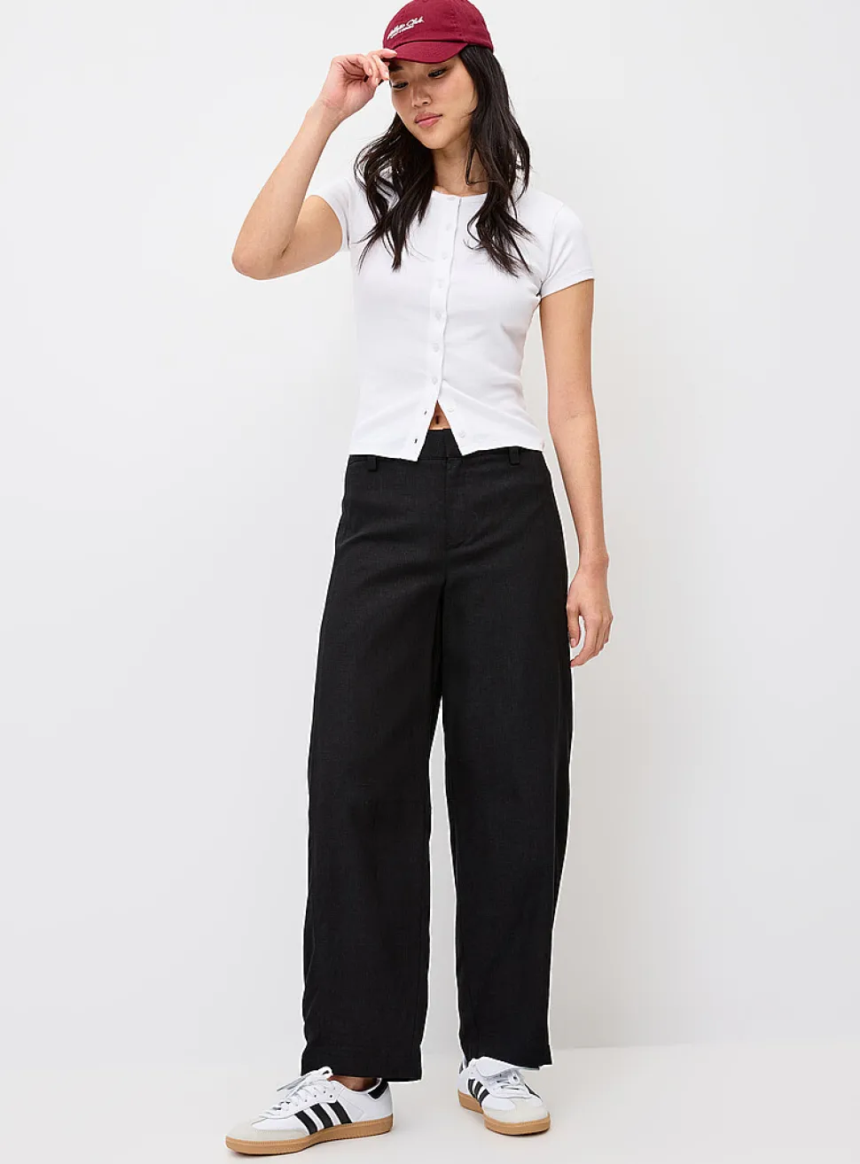 Linen-blend barrel-leg dress pant