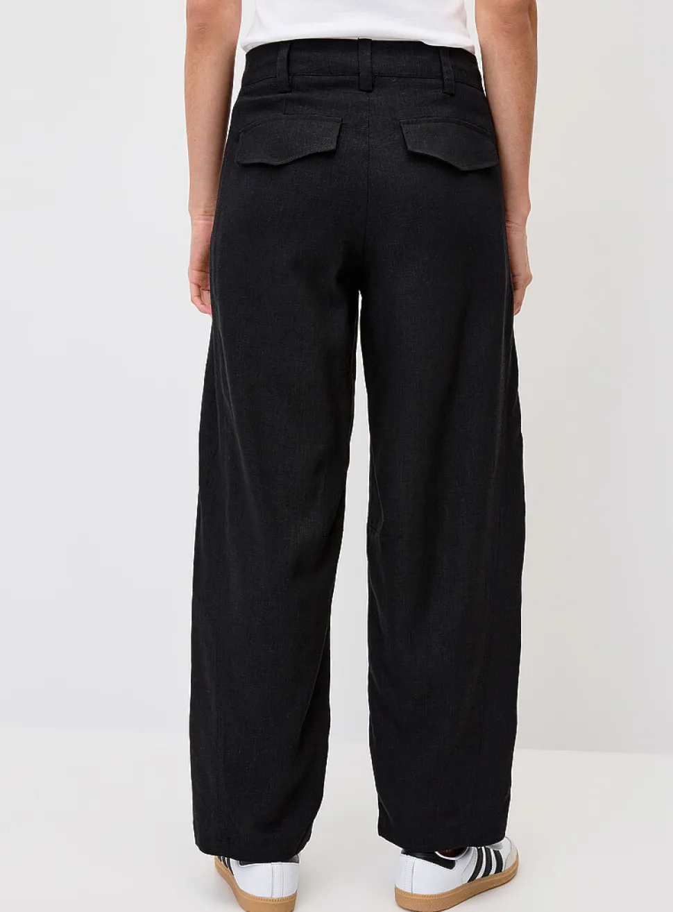 Linen-blend barrel-leg dress pant